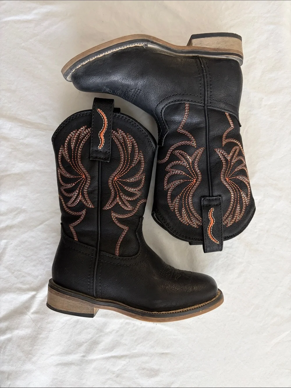 Kids Black Western Embroidered Pull-On Boots